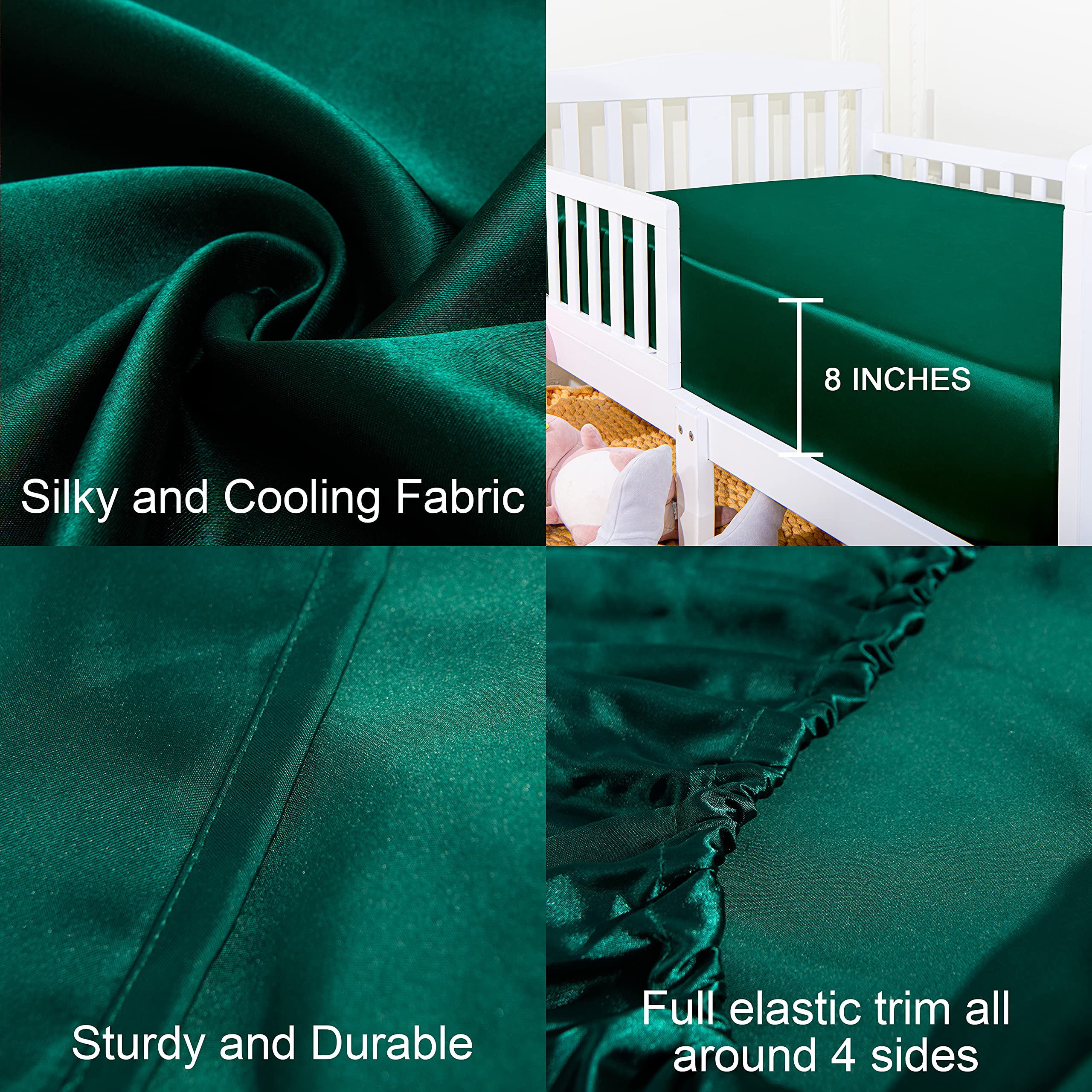 NTBAY silk satin crib sheet closeup highlights plush texture and secure elastic fit.