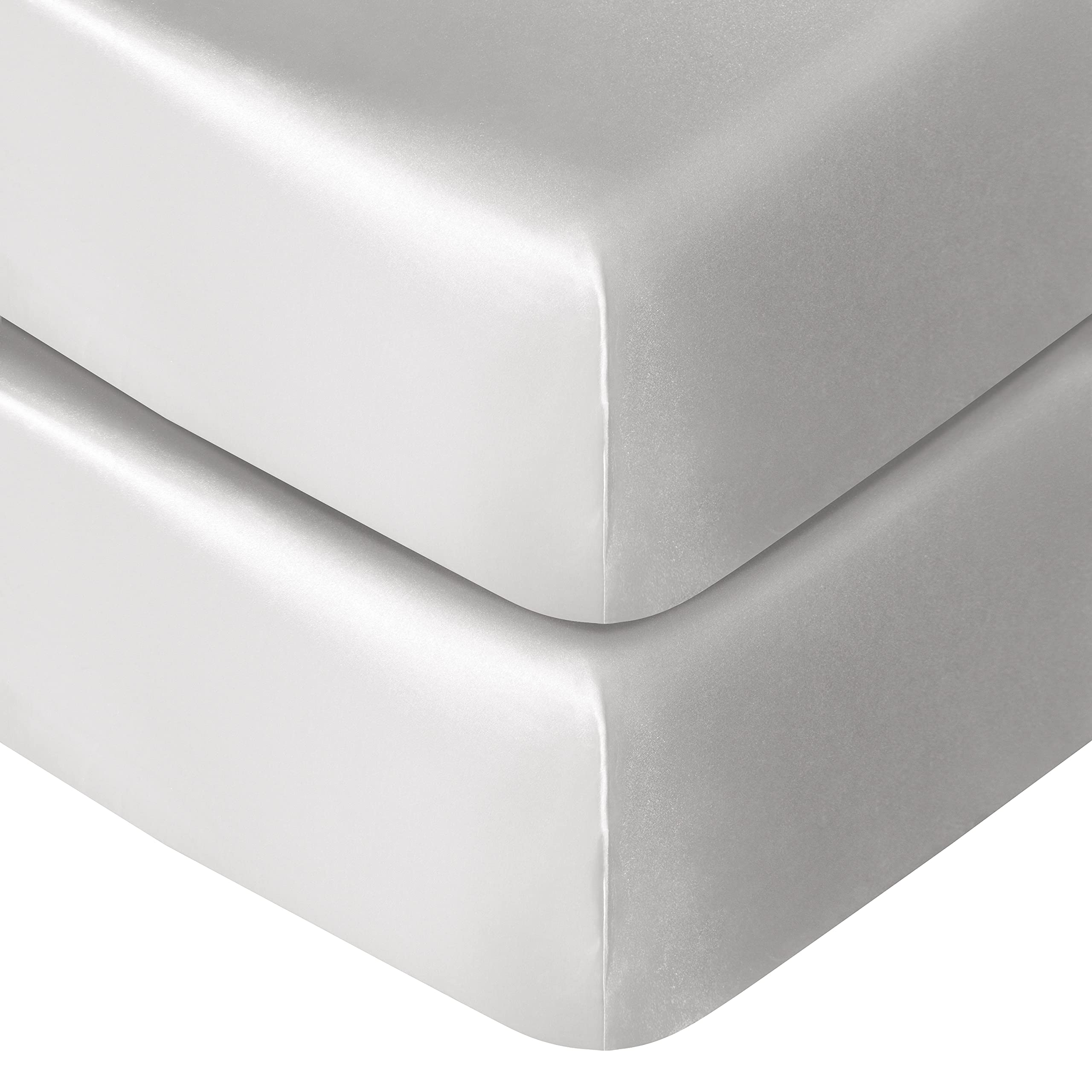 NTBAY Silk Satin Fitted Crib Sheet in silver grey folded for display.