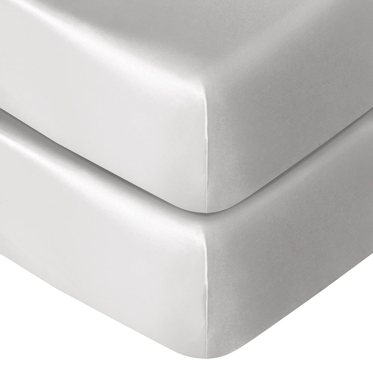 NTBAY Silk Satin Fitted Crib Sheet in silver grey folded for display.