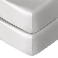 NTBAY Silk Satin Fitted Crib Sheet in silver grey folded for display.