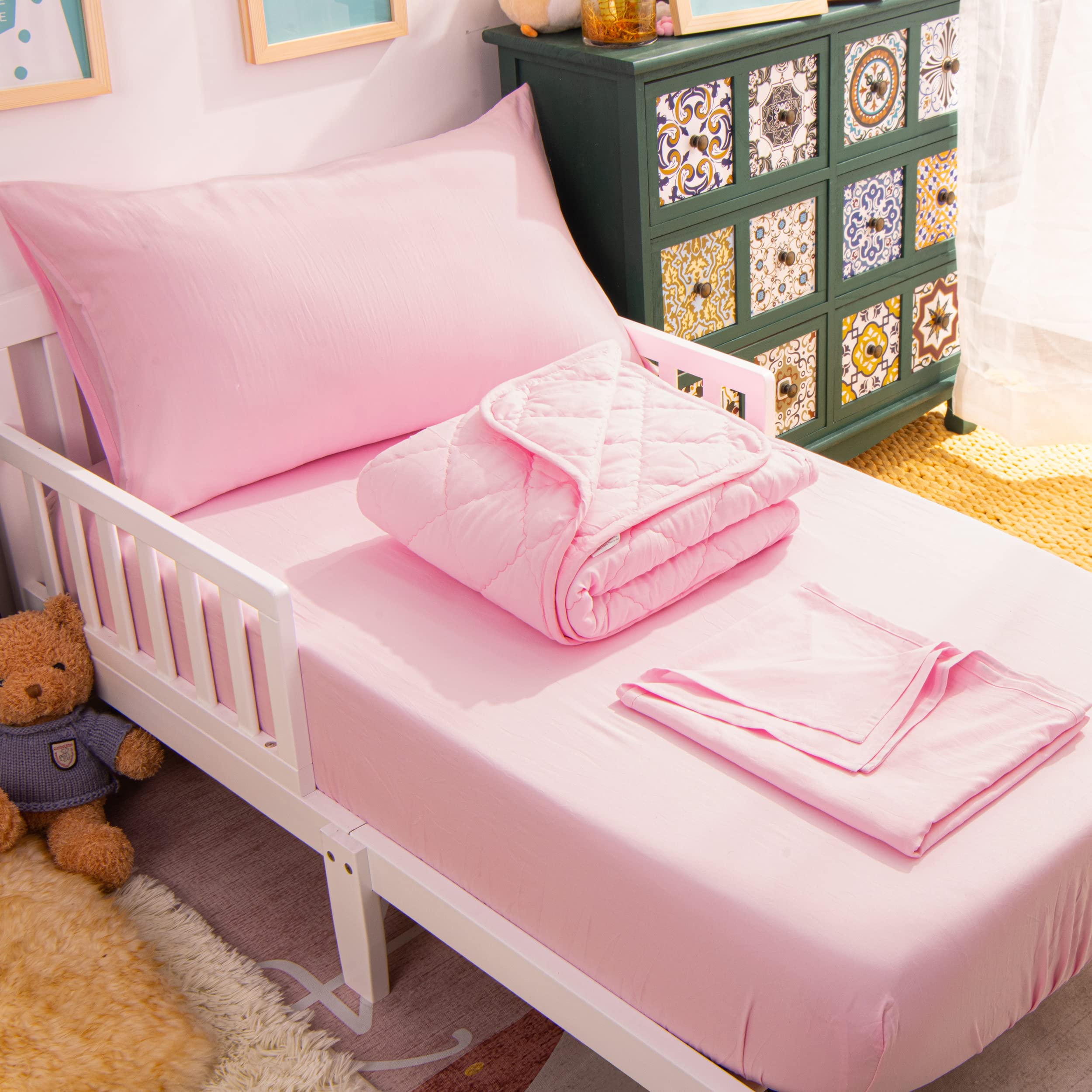 NTBAY toddler bedding set quilt closeup shows cozy nap-time warmth