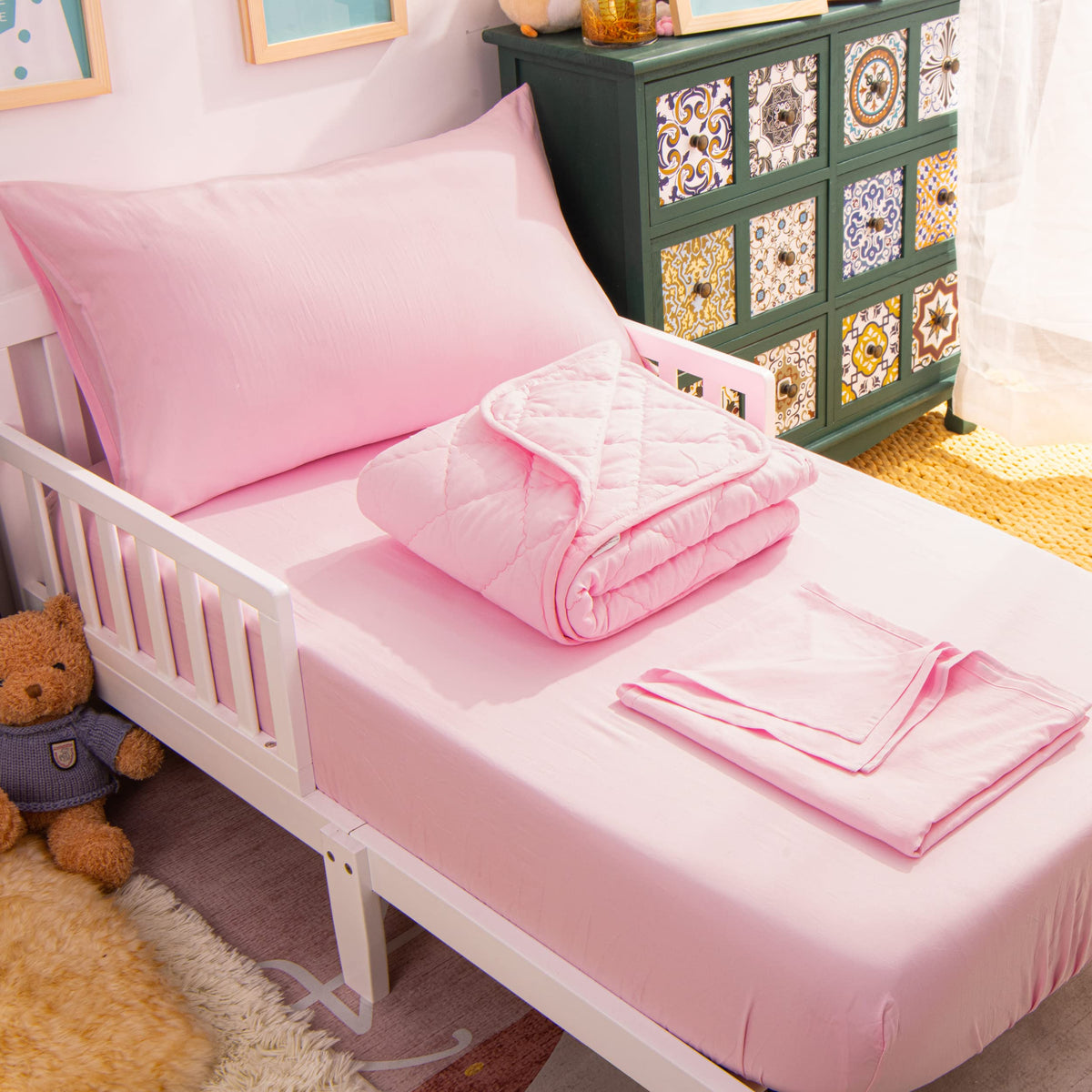 NTBAY toddler bedding set quilt closeup shows cozy nap-time warmth