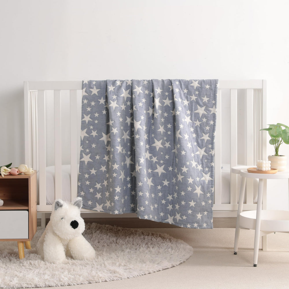 NTBAY toddler blanket back view showing white-blue stars, cozy reversible design for versatile use