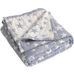 NTBAY toddler blanket front view with blue stars on soft muslin cotton for gentle skin contact