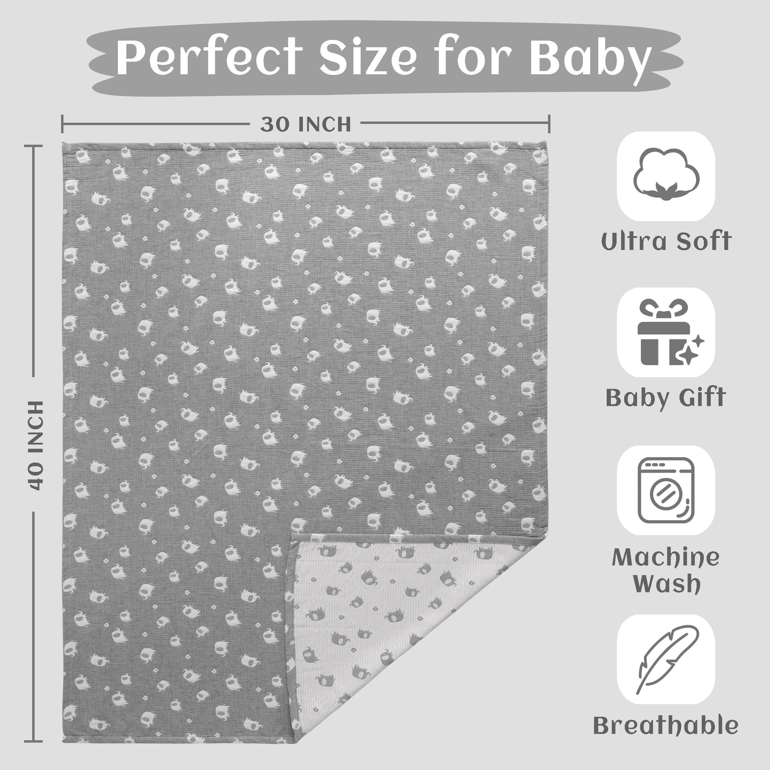 NTBAY toddler blanket jacquard-reversible-design; bold elephant pattern for nursery decor