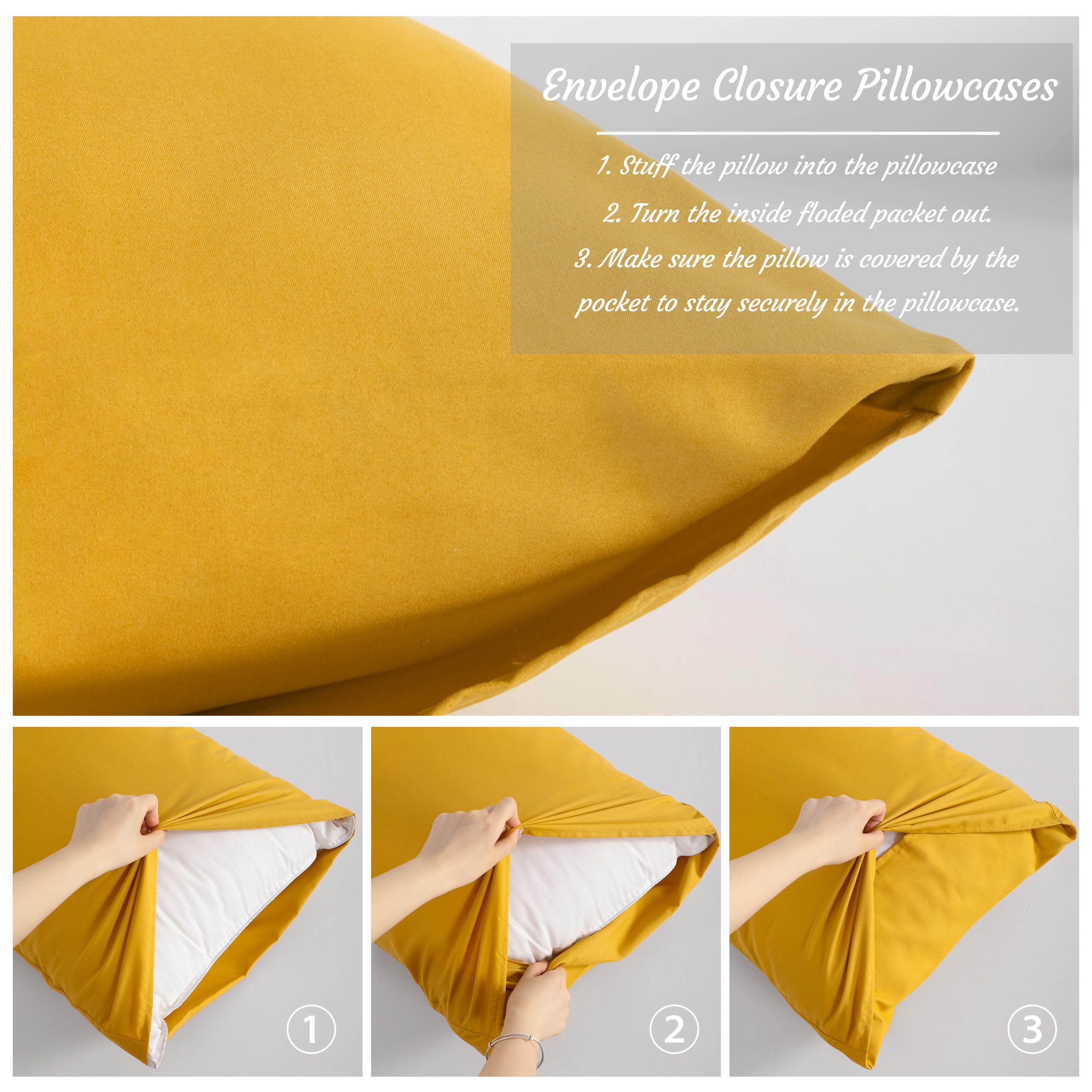 NTBAY pillow case ginger yellow stitch detail showing durable edge.