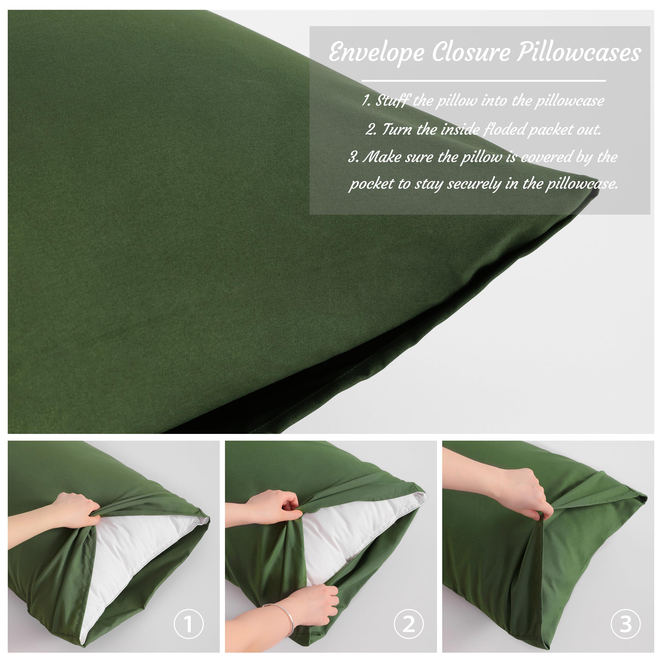 NTBAY olive green pillow case with envelope closure detail.