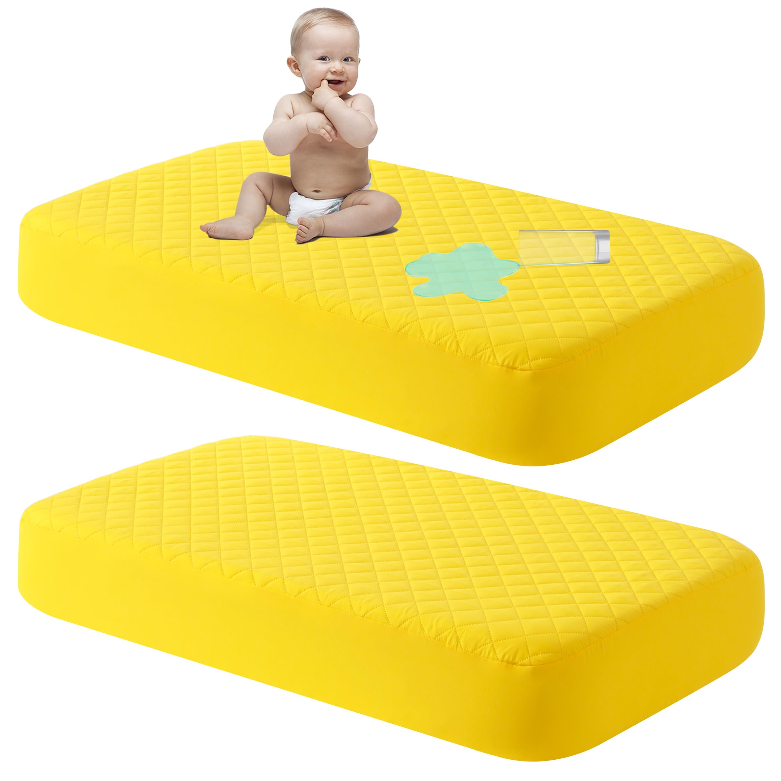 NTBAY waterproof mini crib mattress protector top view keeps mattress dry during spills.