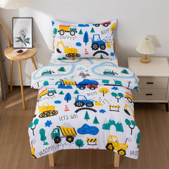 NTBED 4-piece construction toddler bedding set packshot shows durable microfiber comfort