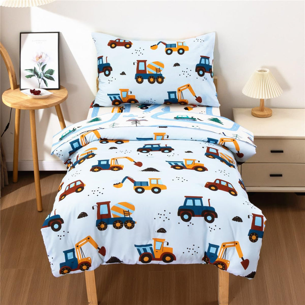 NTBED construction truck comforter on a toddler bed for cozy warmth
