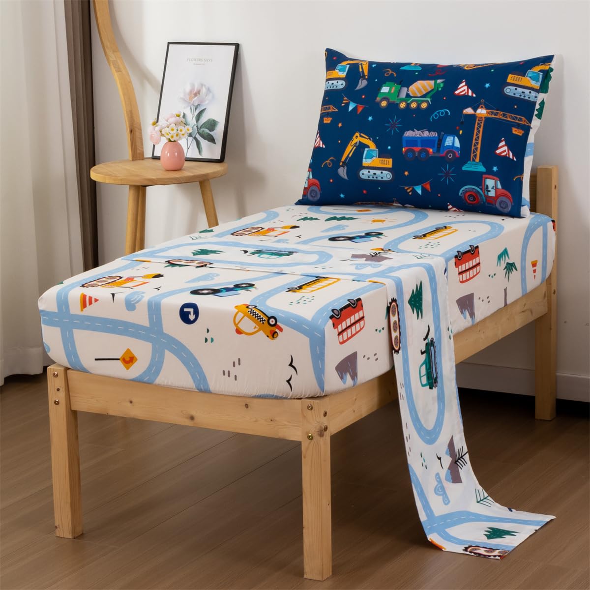 NTBED construction truck fitted sheet provides snug all-season toddler bedding