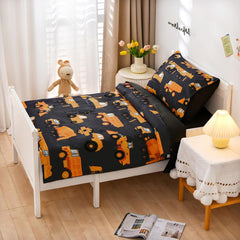 NTBED construction vehicles flat sheet provides a snug fit for toddler beds.