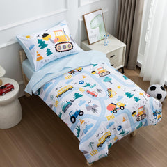 NTBED construction vehicles comforter pattern inspires imaginative play at bedtime.