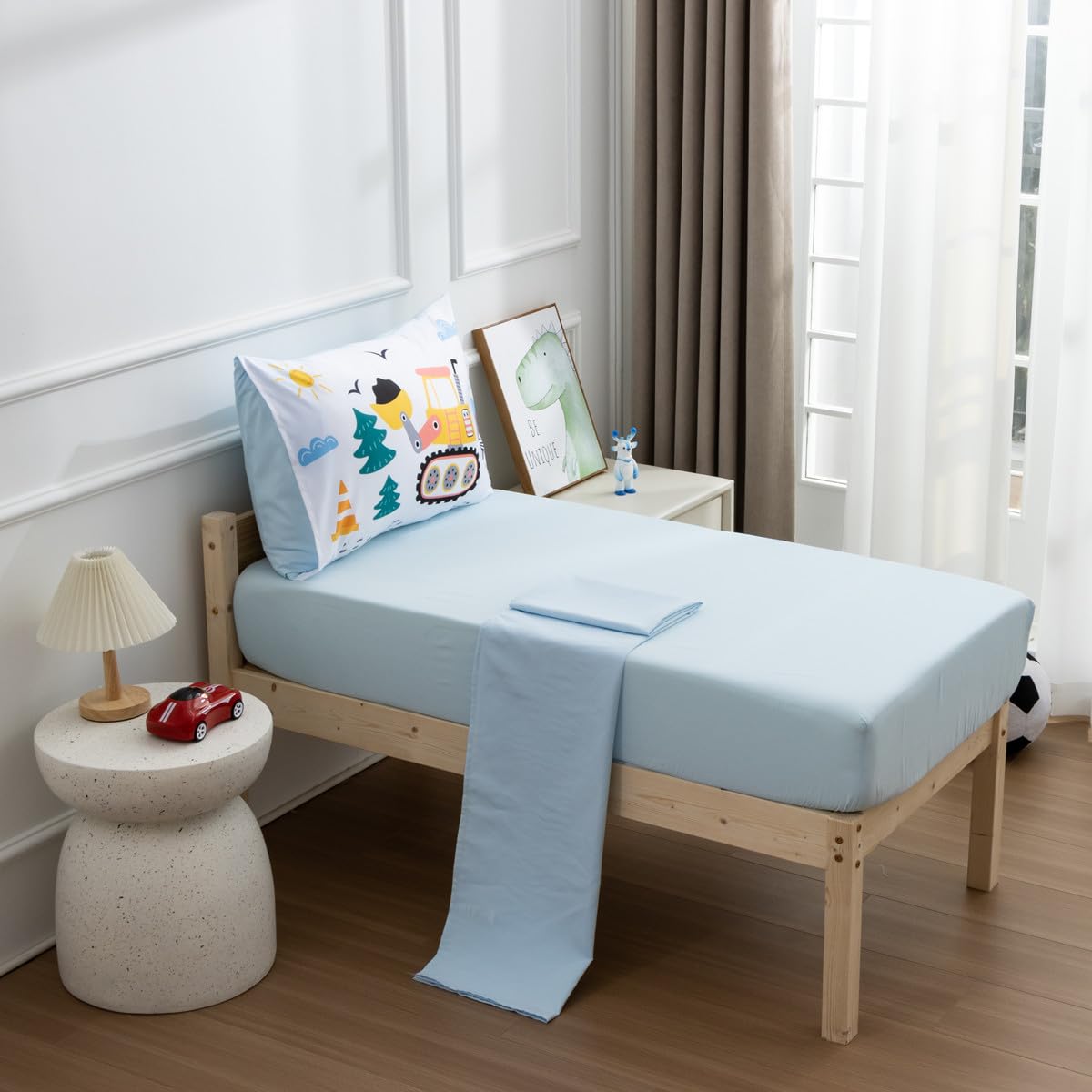 NTBED pillowcase detail shows reversible design for versatile kid-friendly bedding.