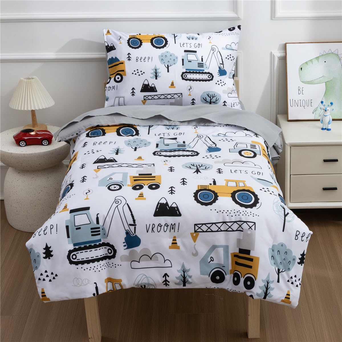 NTBED construction vehicles pillowcase with easy-care and fun design.