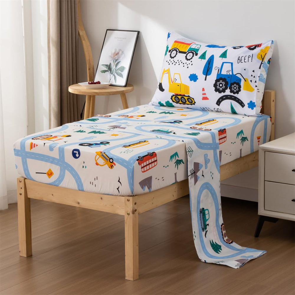 NTBED fitted bottom sheet side profile shows tucked-in fit for toddler beds