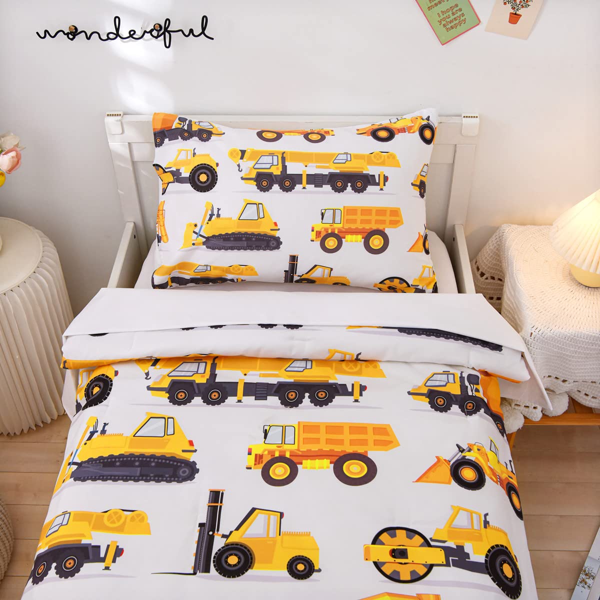 NTBED fitted sheet construction vehicles pattern ensures snug fit on toddler bed