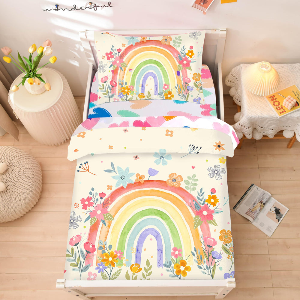 NTBED 4-piece comforter shown with rainbow floral print for cozy sleep