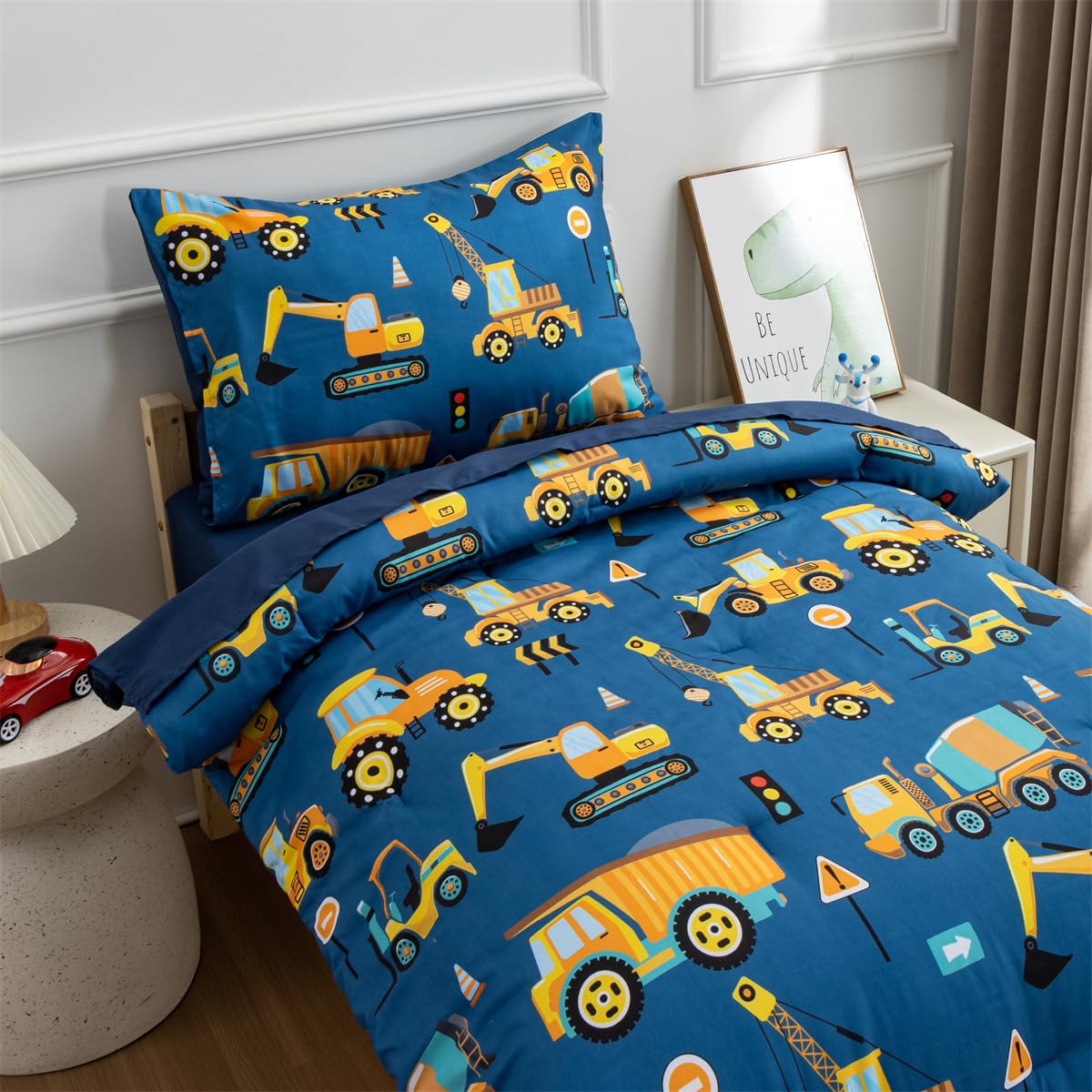 NTBED 4-piece pillowcase—pillowcase with bold construction vehicle print for kid-friendly bedding.