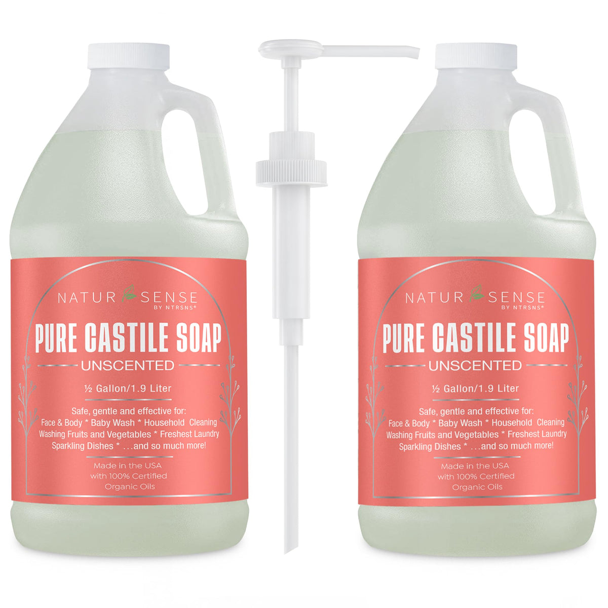 NTRSNS NaturSense Pure Castile Soap bottle pump for convenient daily cleansing.