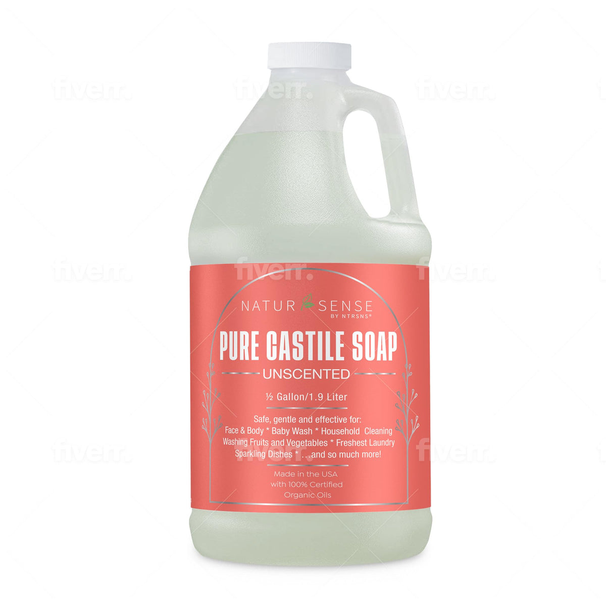 NTRSNS NaturSense Pure Castile Soap bottle unscented, gentle cleansing for skin and hair