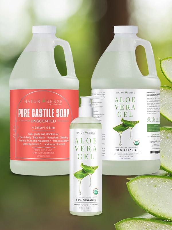 NTRSNS NaturSense Castile Soap packaging shows 64 oz half-gallon size