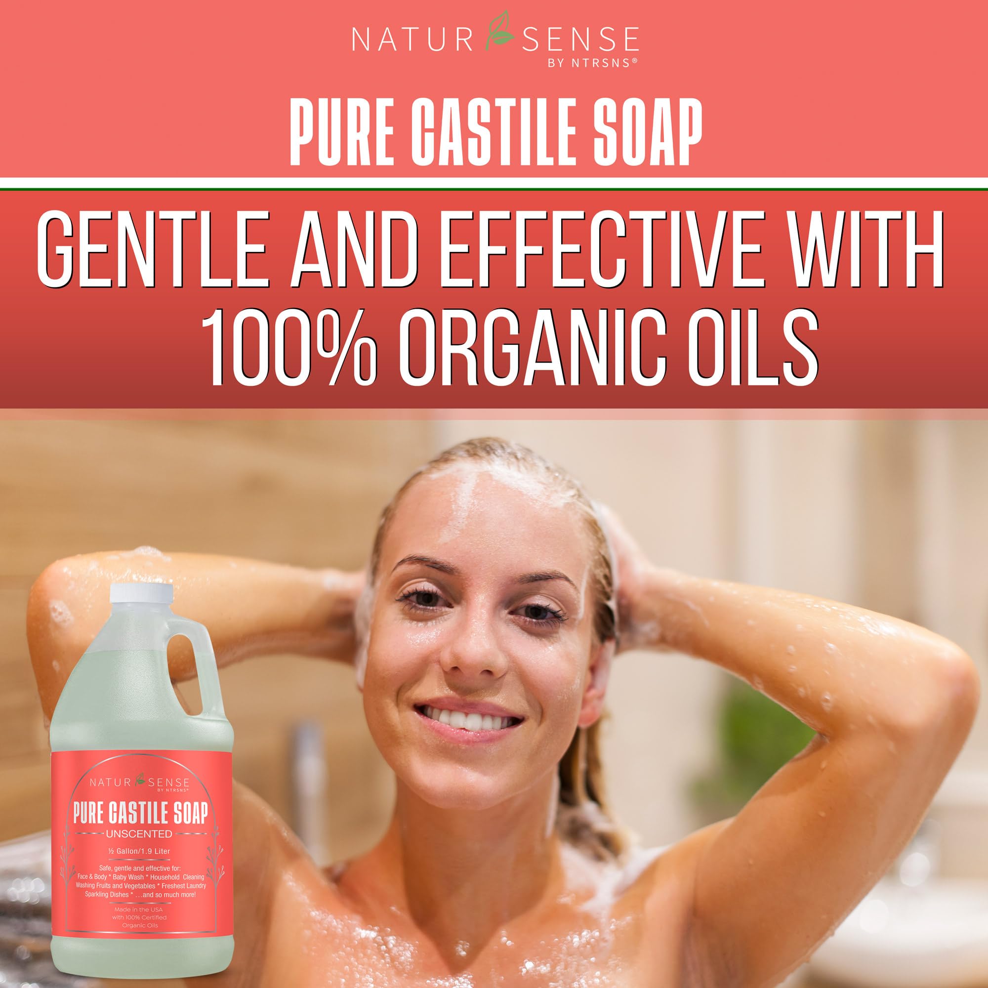 Pour view of NaturSense Castile Soap enables easy daily cleansing