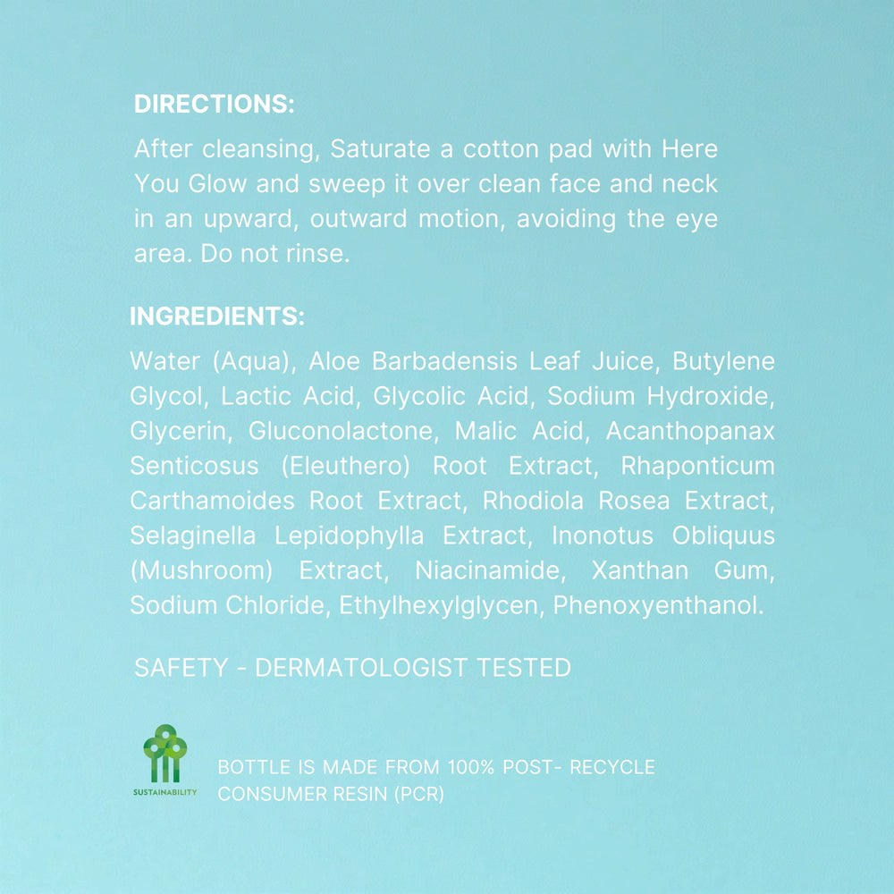 Nu Skin Here You Glow toner applied to face for glow.