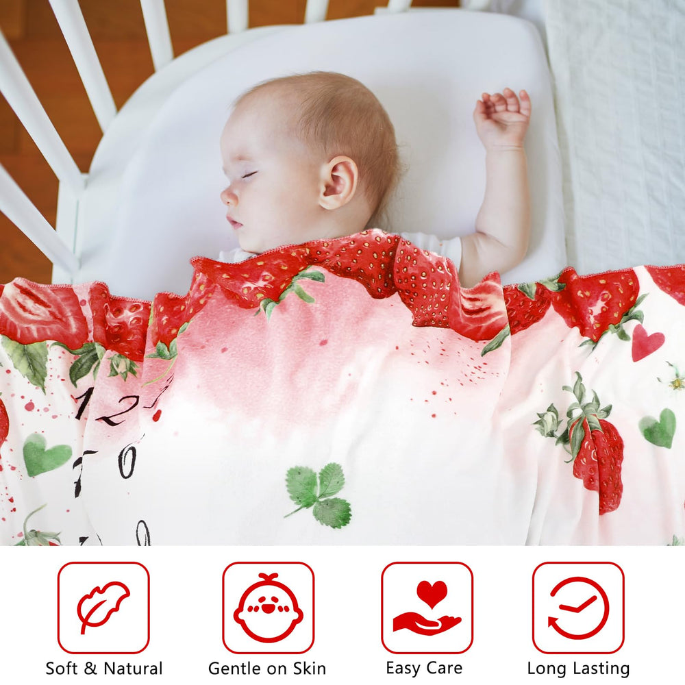 Nuanchu baby photoshoot backdrop Strawberry blanket for first-year milestones.