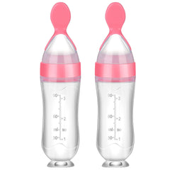 Nuanchu baby spoons pink pack close-up showing soft silicone feeder for easy squeeze feeding.