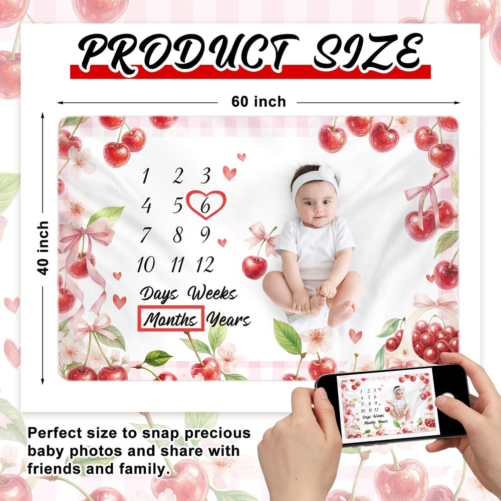 Nuanchu cherry milestone blanket flatlay showing soft texture for baby photography