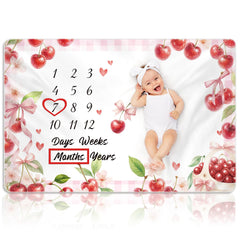 Nuanchu cherry milestone blanket front view for newborn photography backdrop