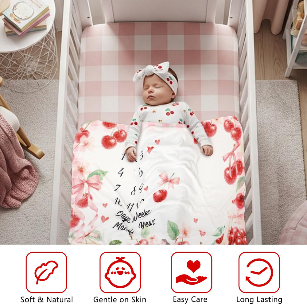 Nuanchu cherry milestone blanket in nursery decor setting