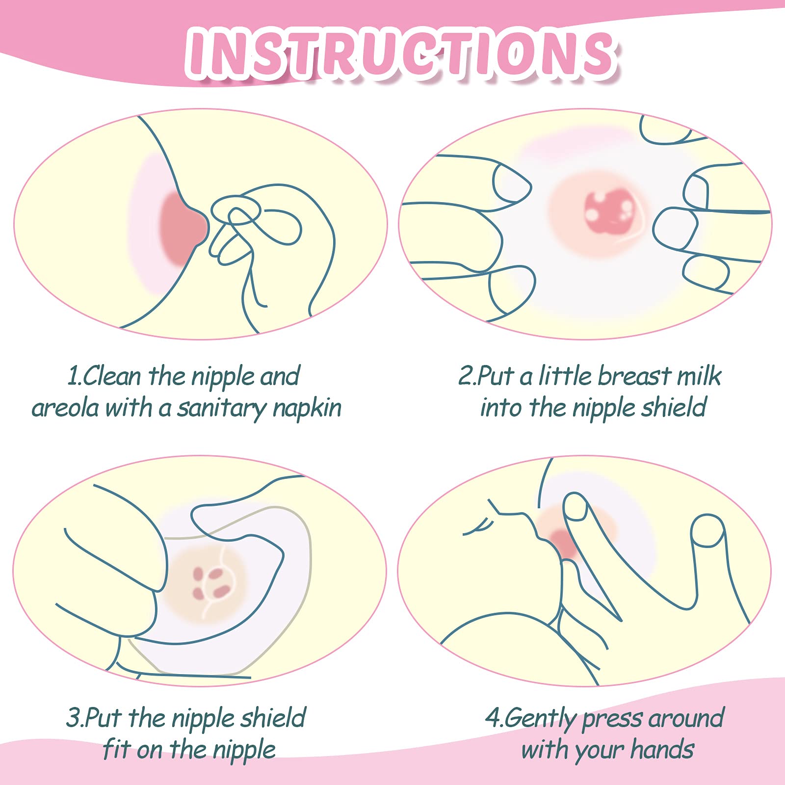 Nuanchu nipple shields in use during breastfeeding for smoother nursing sessions.