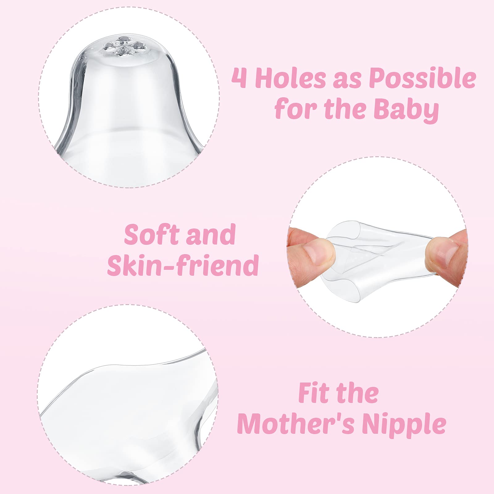 Nuanchu nipple shields with curved fit design for secure stay during feeding.