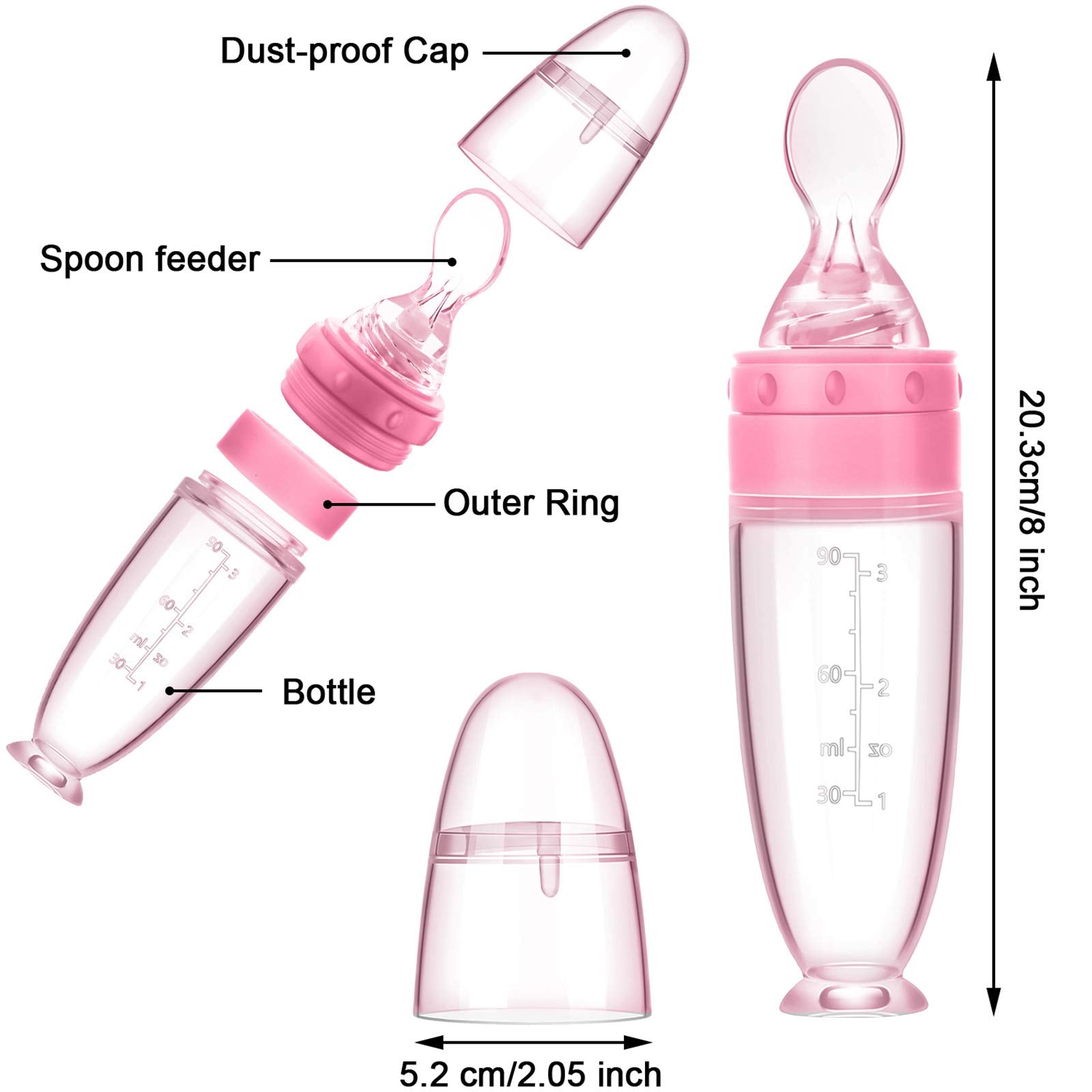 Nuanchu silicone baby spoon pink feeding bottle enables controlled puree dispensing