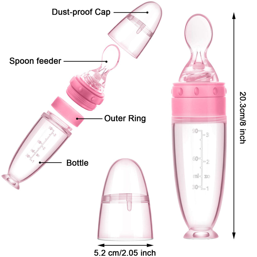Nuanchu silicone baby spoon pink feeding bottle enables controlled puree dispensing