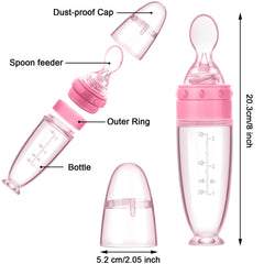Nuanchu silicone baby spoon pink feeding bottle enables controlled puree dispensing