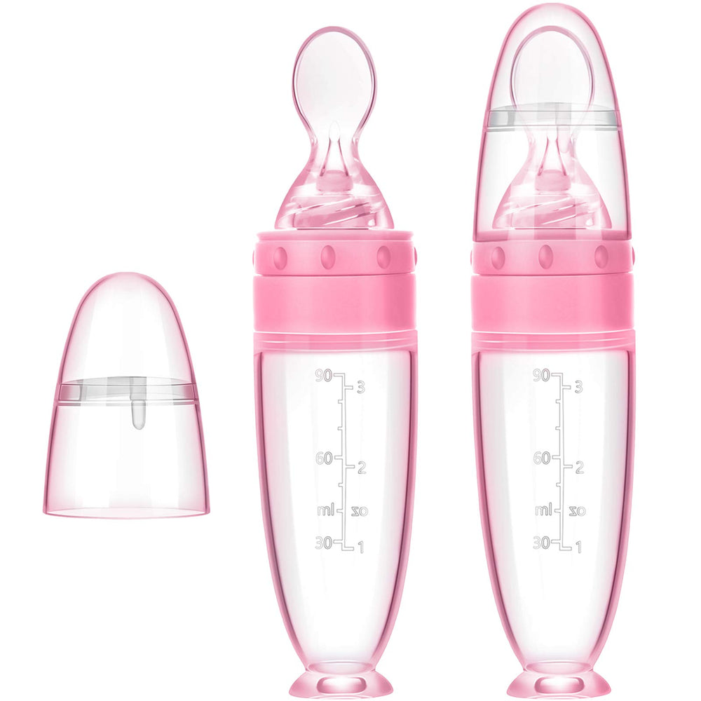 Nuanchu silicone baby spoon pink standing base keeps feeding stable