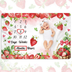 Nuanchu Strawberry monthly milestone blanket close-up shows soft fabric for baby's comfort.