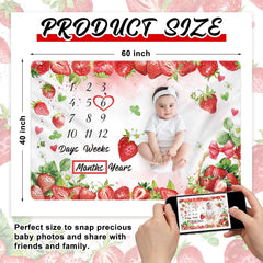 Nuanchu Strawberry design on milestone blanket enhances newborn photos with charm.