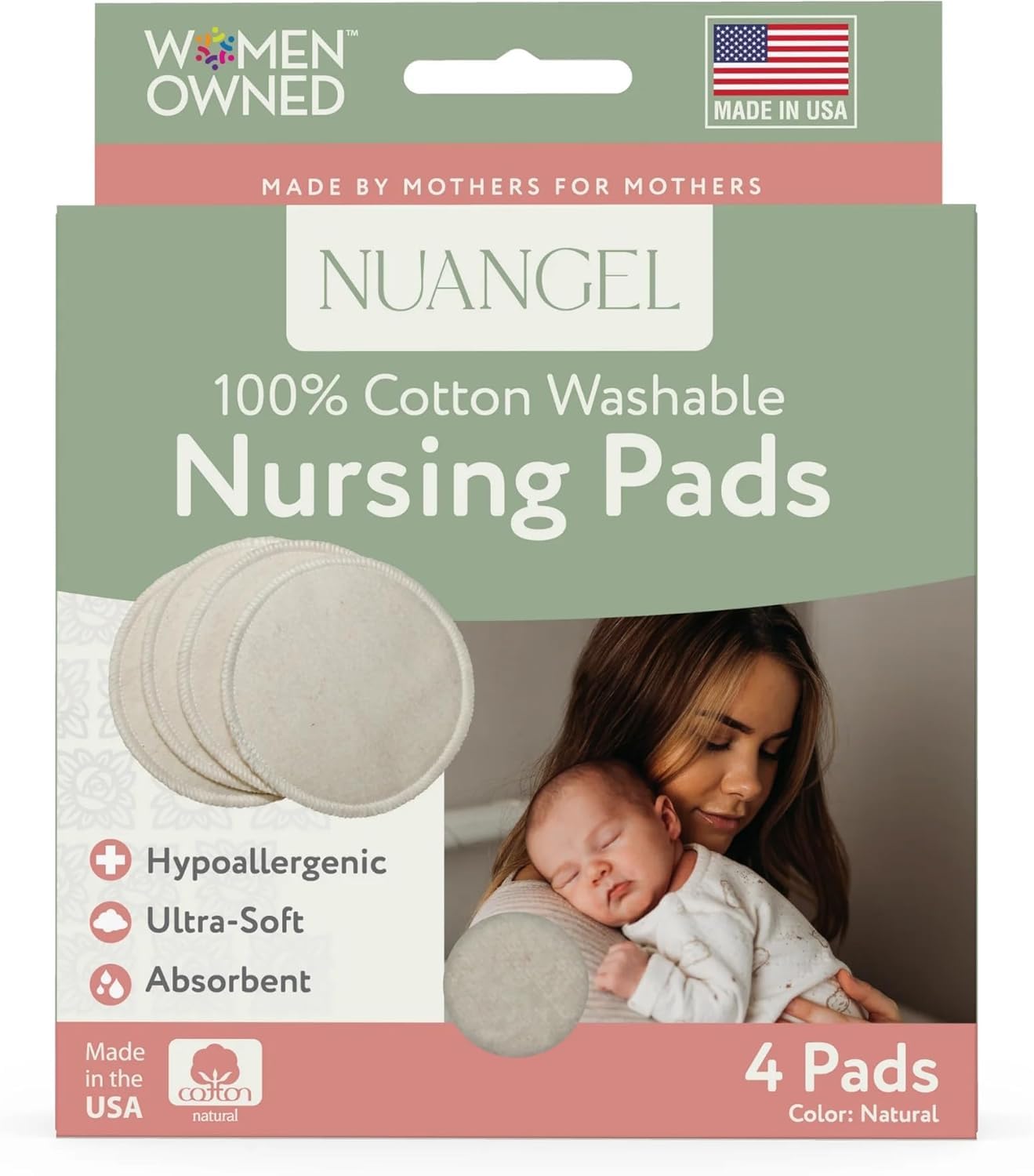NuAngel pad set fits in hospital bags and busy days with easy care.