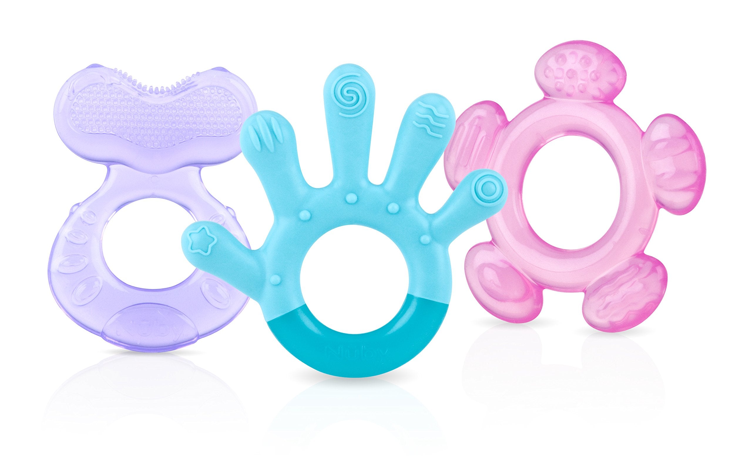 Nuby 3-Step Teether front teether pink soothes front-teeth teething.