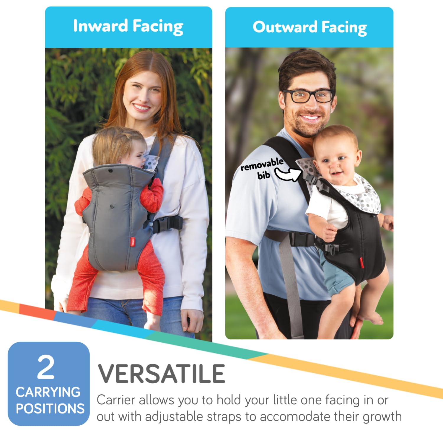 Nuby Classic Baby Carrier outward view showing baby with a view of surroundings.