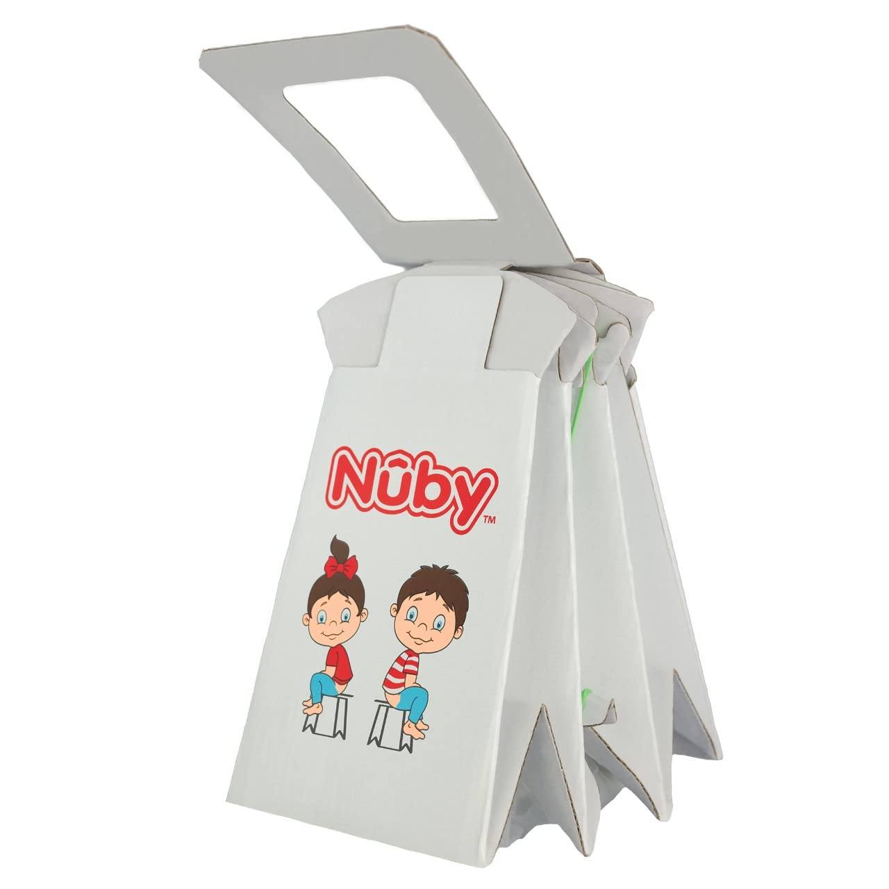 Nuby disposable travel potty in bag shows compact travel solution.