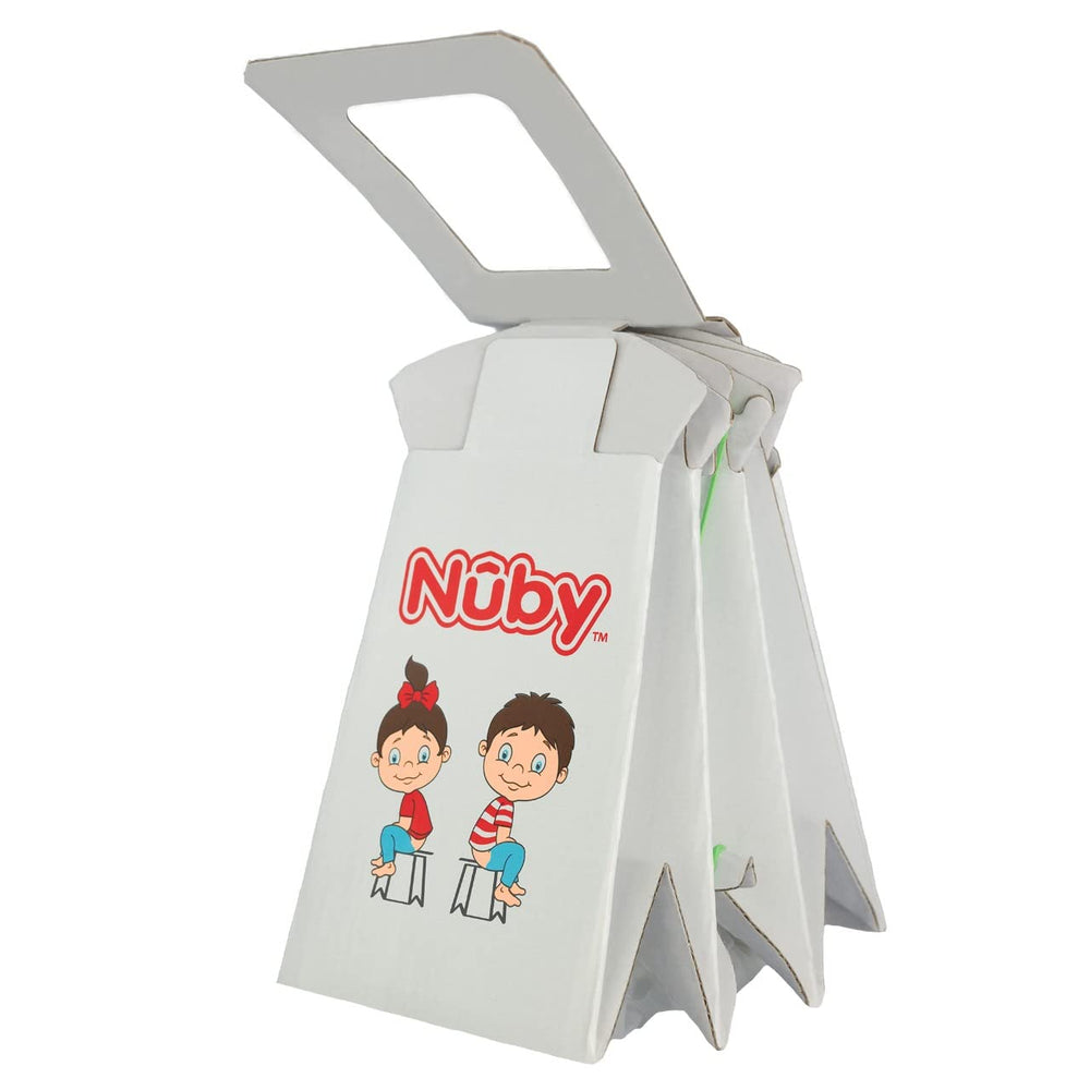 Nuby disposable travel potty in bag shows compact travel solution.