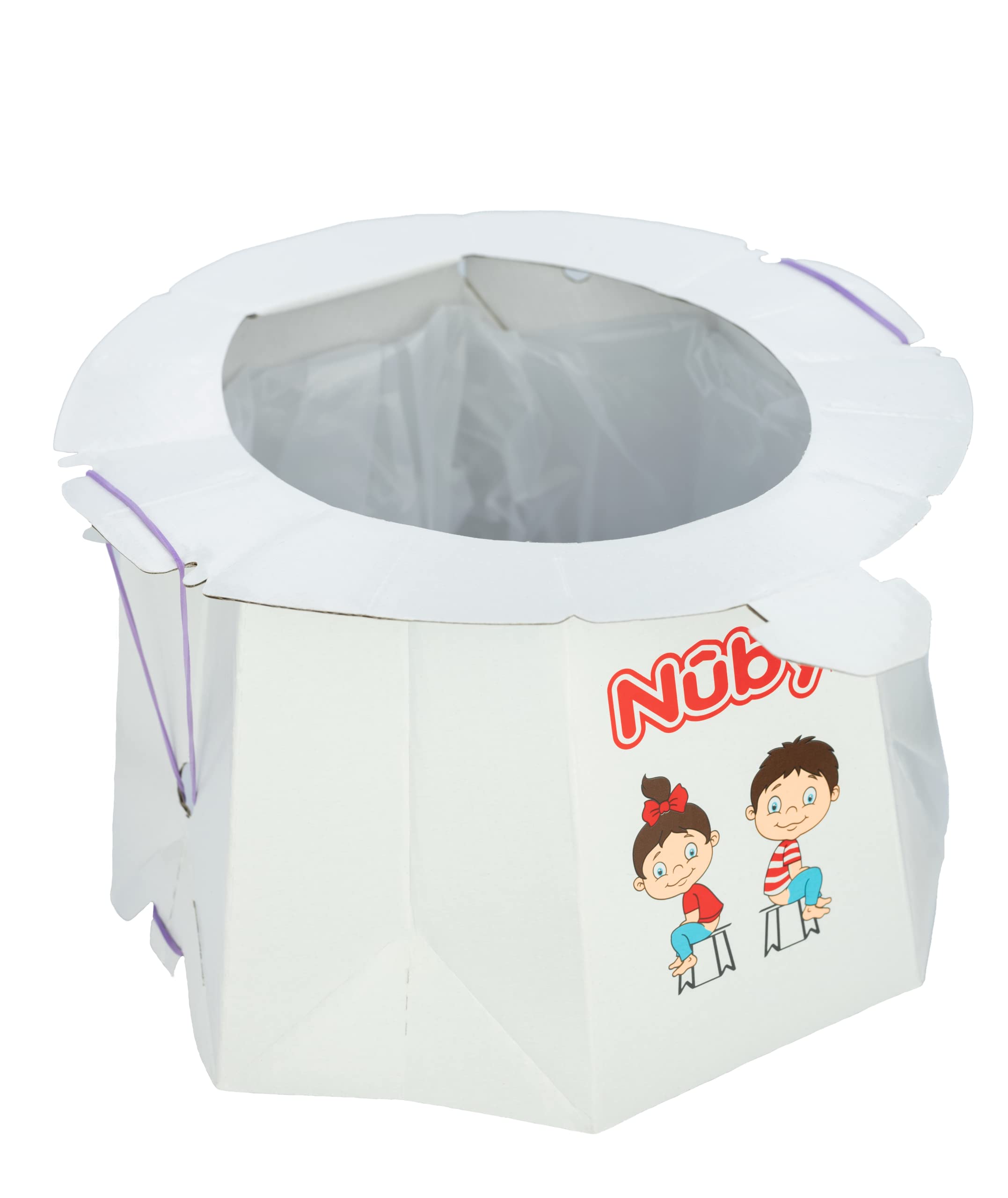 Nuby disposable travel potty unfolded and ready for use on the go.