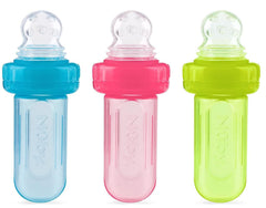 Nuby EZ Squee-Z silicone bottle demonstrates gentle feeding during solids transition