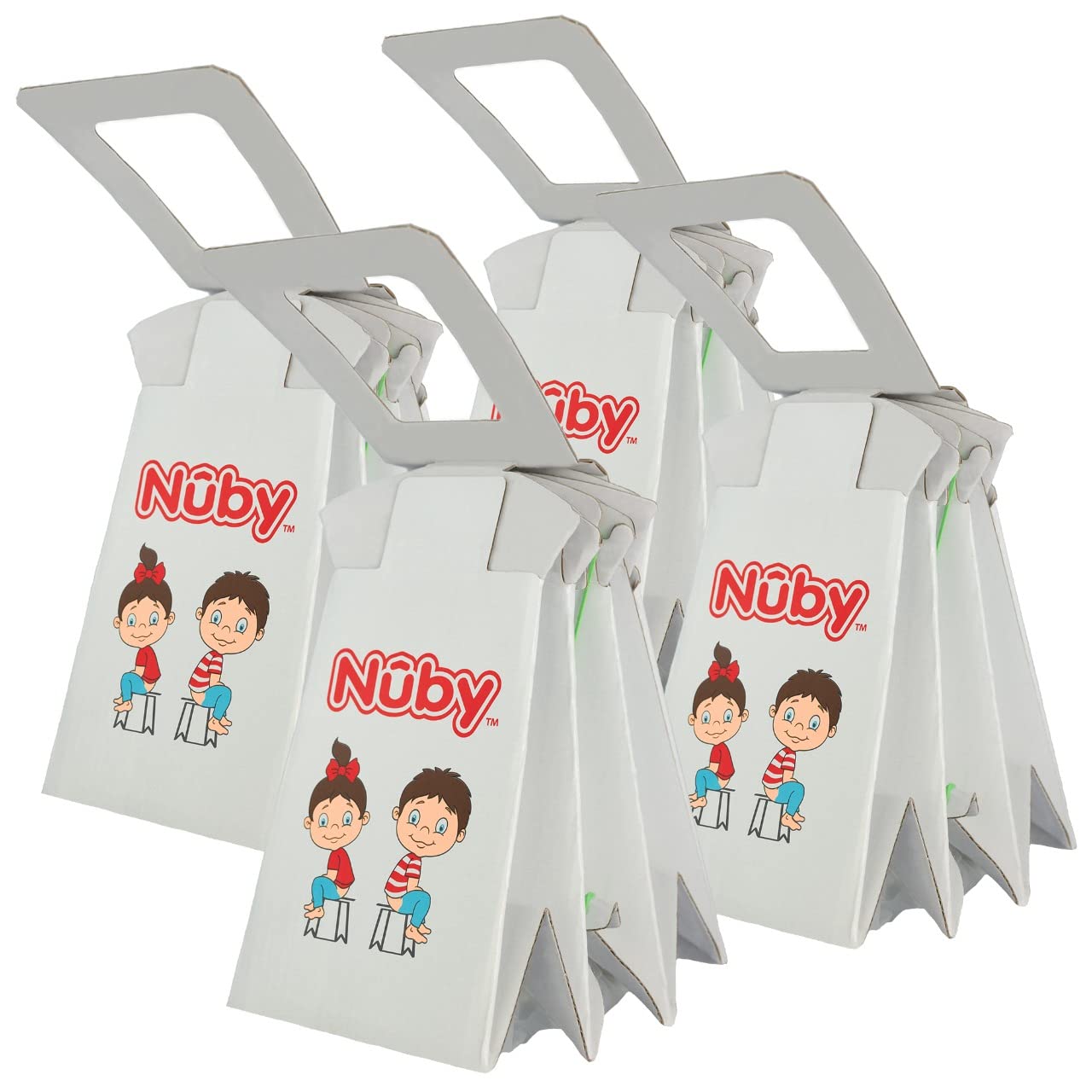 Nuby foldable travel potty opened and ready for use on the go during car trips.