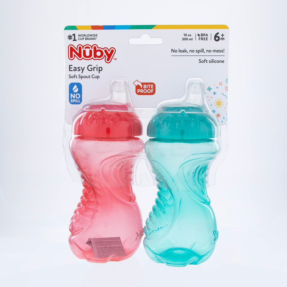 Nuby no-spill cup on top rack dishwasher safe for convenient cleanup.